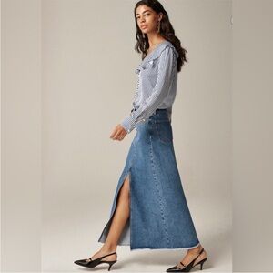 J.Crew VTG Inspired Maxi Denim Skirt Front Slit Frayed/ Curled Hem Women’s Sz 31